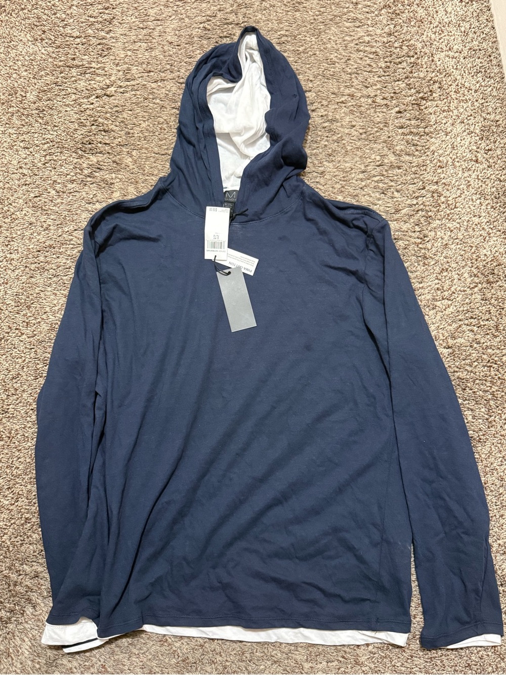 Magaschoni Men's Navy Hooded Long-Sleeve Shirt